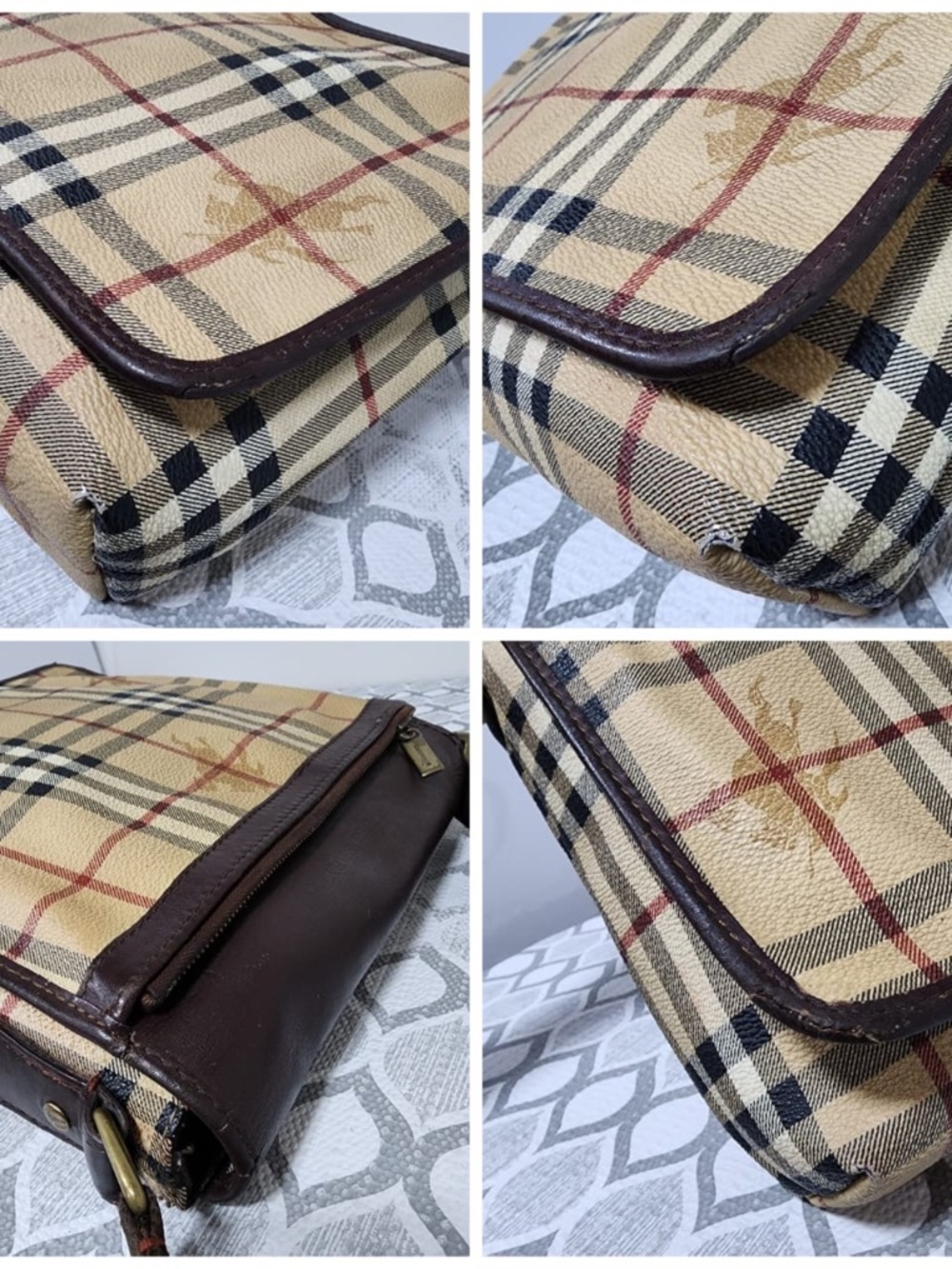 Authentic Burberry Vintage Haymarket Check Flap Messenger Bag Brown/ Beige - Picture 10 of 15